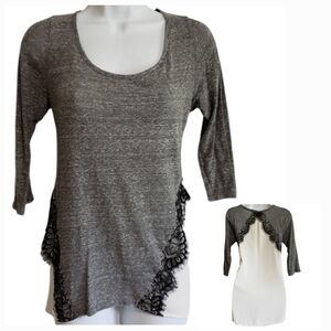 Maurices Womens Small Scoop Neck Lace Trim Sheer Back Panel Elbow Sleeve Shirt